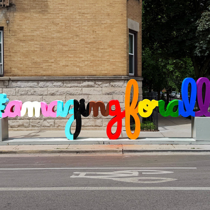 #AmazingForAll public art sculpture in Chicago celebrating LGBTQ+ inclusion, visibility, and community.