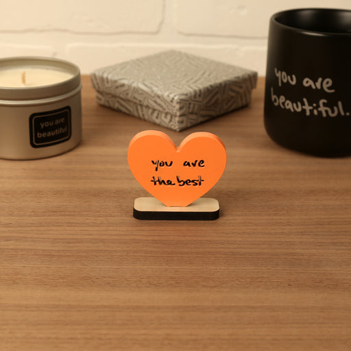 Heart-shaped Valentine mini sculpture with the phrase “you are the best,” styled as a small desk or shelf gift.