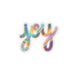 Holographic 'joy' text by Matthew Hoffman on a white background