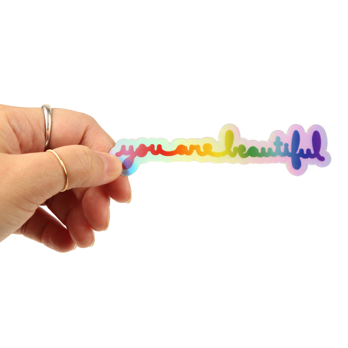 Holographic Rainbow Cursive Stickers